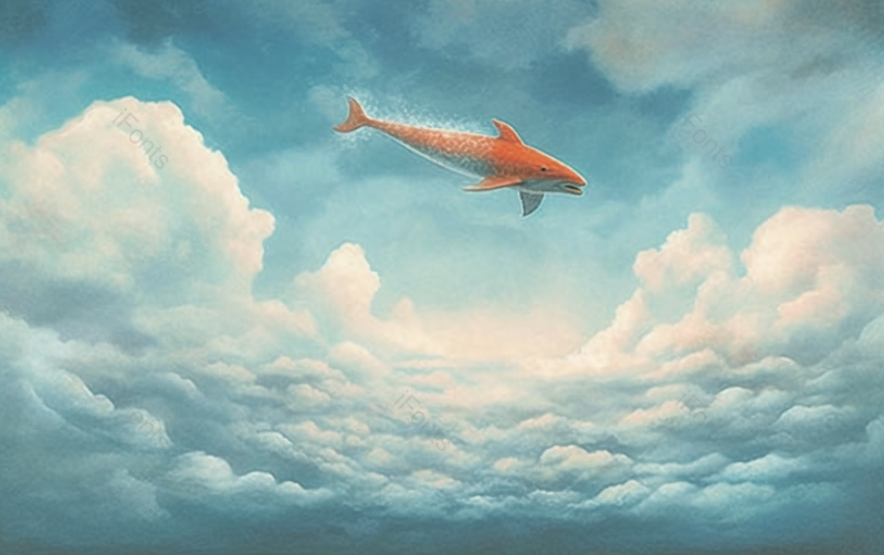 橙色鲨鱼海豚云间飞行小孩儿童童话故事幻想海洋生物情亲密触浪漫插画,插画/手绘图,插画/手绘图库,插画/手绘图下载,插画/手绘